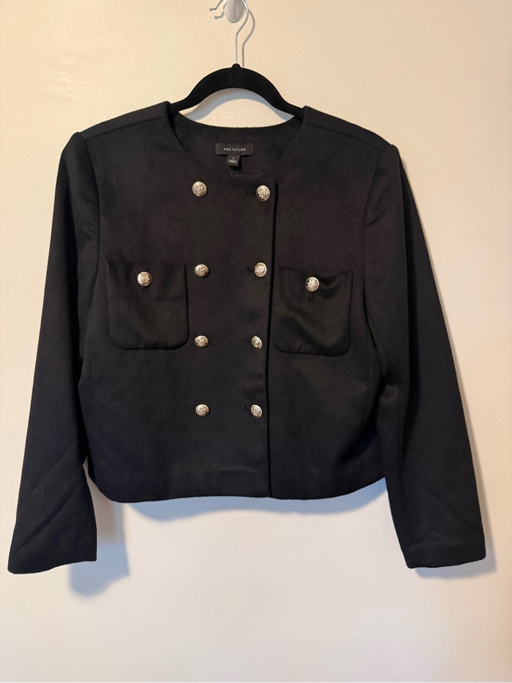 Ann Taylor Black Double-Breasted Cropped Blazer Size 12 NWT